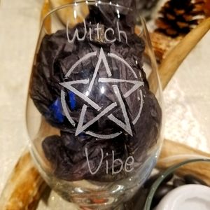 Hand etched wine glass